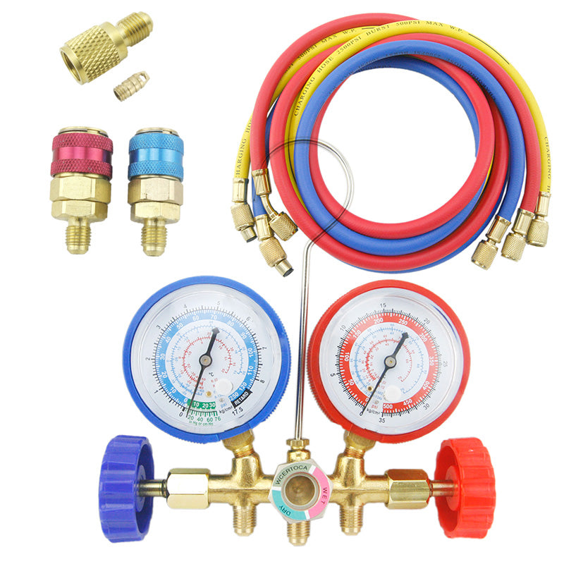 Diagnostic Manifold Gauge Set 5ft. R12 R22 R134A R502 HVAC w/ Quick Coupler & 3 Hoses