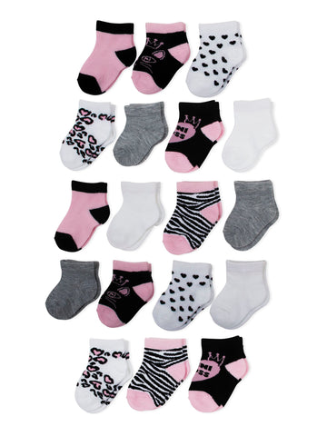 Wonder Nation Baby Girls Ankle Socks, 18-Pack