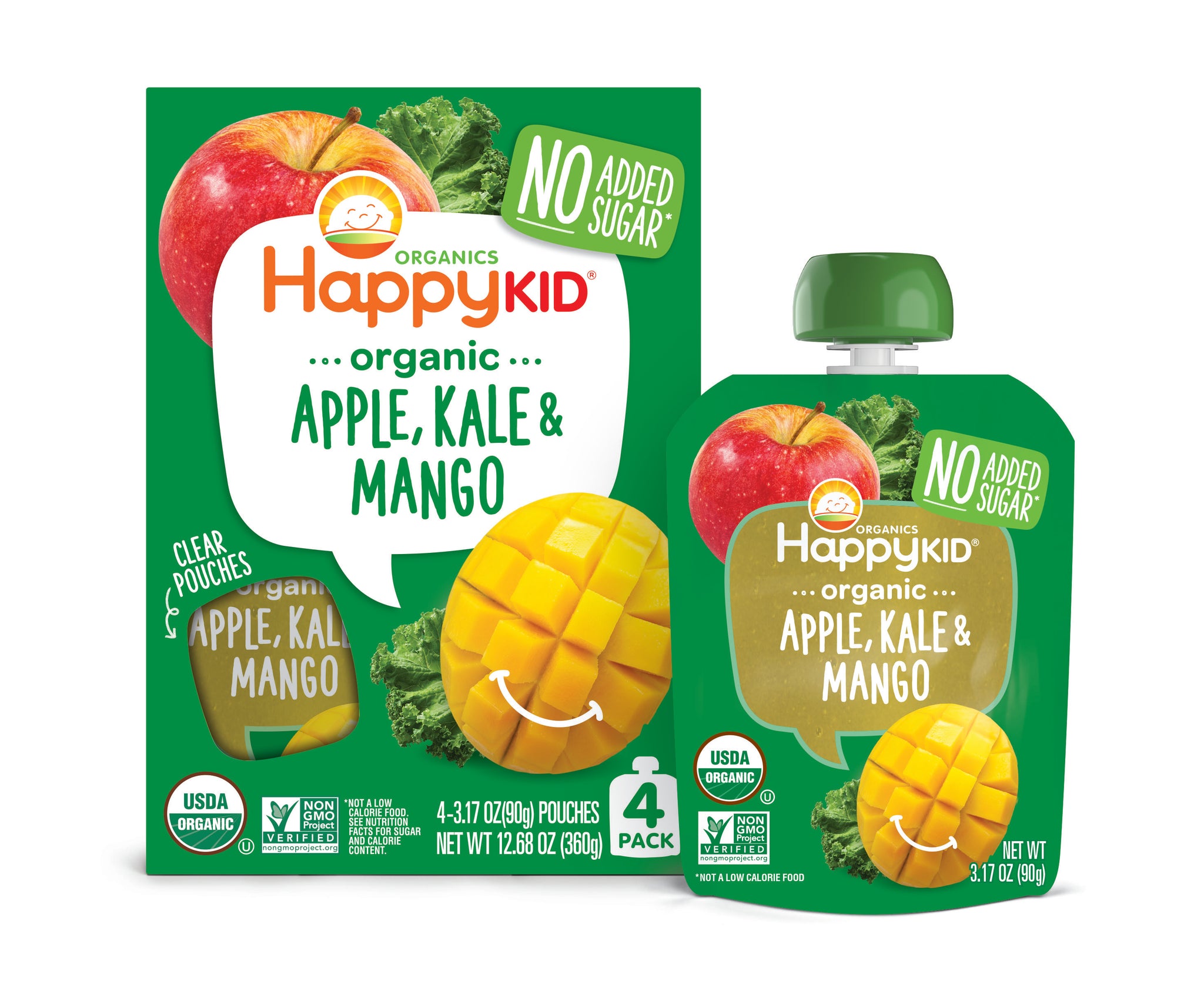 Happy Kid Organics Apple, Kale & Mango Pouch, 3.17oz, 4 count