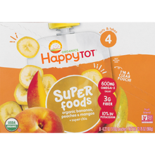 (8 Pouches) Happy Tot Super Foods Pouches Organic Bananas, Peaches & Mangos + Super Chia, 4.22 OZ