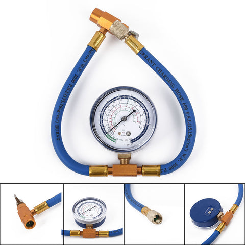 R134A to R12 R22 Refrigerant Recharge Hose Pipe with Can Tap Pressure Gauge