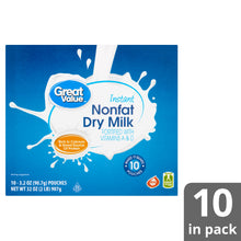 Great Value Instant Nonfat Dry Milk, 3.2 oz, 10 count