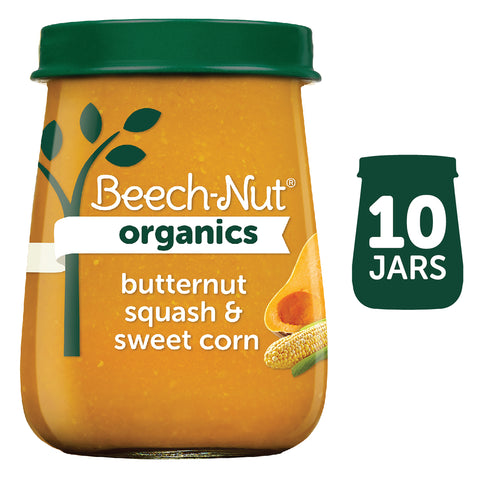 (10 Pack) Beech-Nut Organics Stage 2, Butternut Squash & Sweet Corn Baby Food, 4 oz Jar