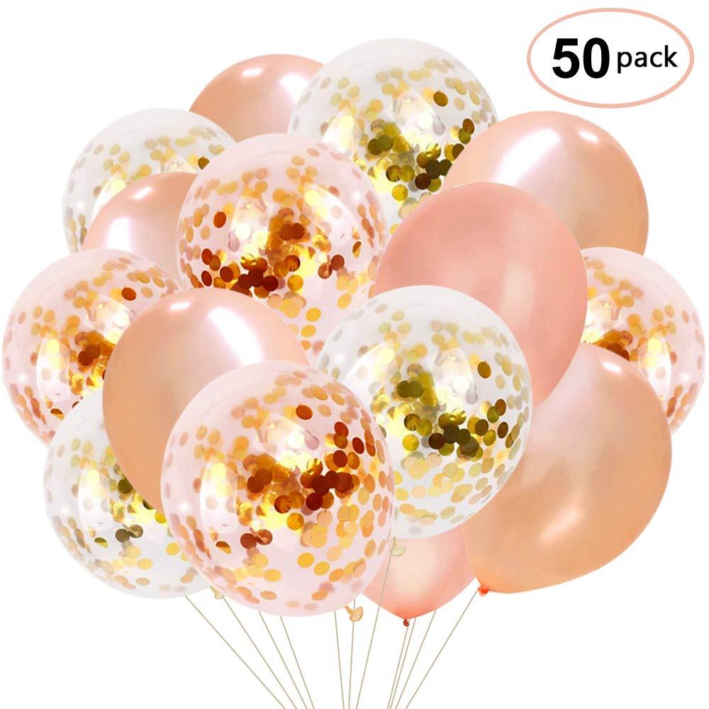 Rose Gold Confetti Balloons 50 Pack, 12 Inch Latex Party Balloons with Confetti Dots for Graduation Party Supplies Decorations
