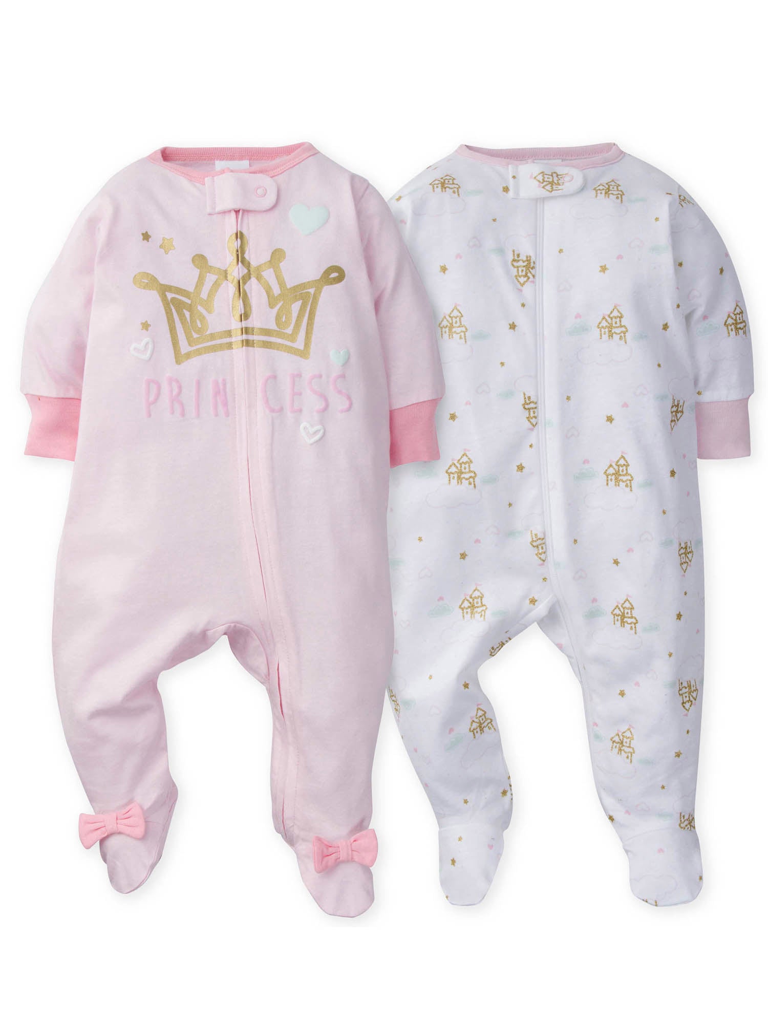 Gerber Baby Girl Zip Front Sleep N Play Pajamas, 2-Pack