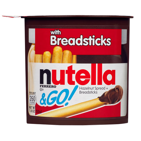 Nutella and Go Snack Packs, Chocolate Hazelnut Spread with Breadsticks, Perfect Valentine's Day Gifts and Bulk Snacks for Kids' Lunch Boxes, 1.8 oz