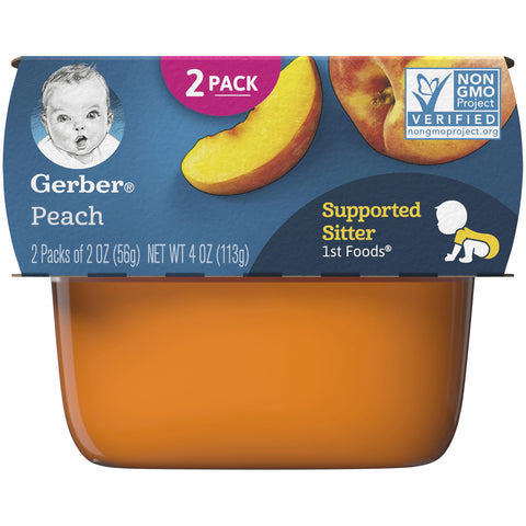 Gerber 1st Foods Peach Baby Food, 2 oz Tubs, 8 Count (Pack of 16)