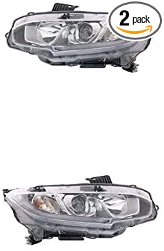 Headlight - Cooling Direct Fit/For HO2503173; HO2502173 16-19 Honda Civic-Coupe 16-20 Sedan 17-18 Civic Hatch Head Lamp Assembly Pair Left and Right Halogen Type CAPA