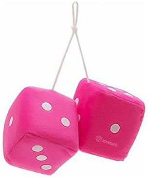 Zone Tech Pair Black and White Mirror Fuzzy Dice - Pair Black and White Plush Car Mirror Fuzzy Dice Pair (Pink)