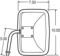 Truck-Lite 97662 Medium Duty Truck Mirror 7-1/2''x10-1/2'' Rectangular Stainless steel, 5" elbow