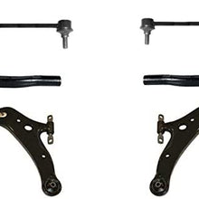 Front Suspension Control Arm Repair Kit, Contains 6 Parts: 2 Steering Tie Rod Ends, 2 Suspension Stabilizer Links, 2 Suspension Control Arms and Ball Joint Assemblies