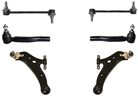 Front Suspension Control Arm Repair Kit, Contains 6 Parts: 2 Steering Tie Rod Ends, 2 Suspension Stabilizer Links, 2 Suspension Control Arms and Ball Joint Assemblies