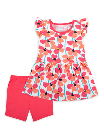 Little Star Organic Baby Toddler Girl Flutter Sleeve Dress & Bike Shorts, 2pc Outfit Set