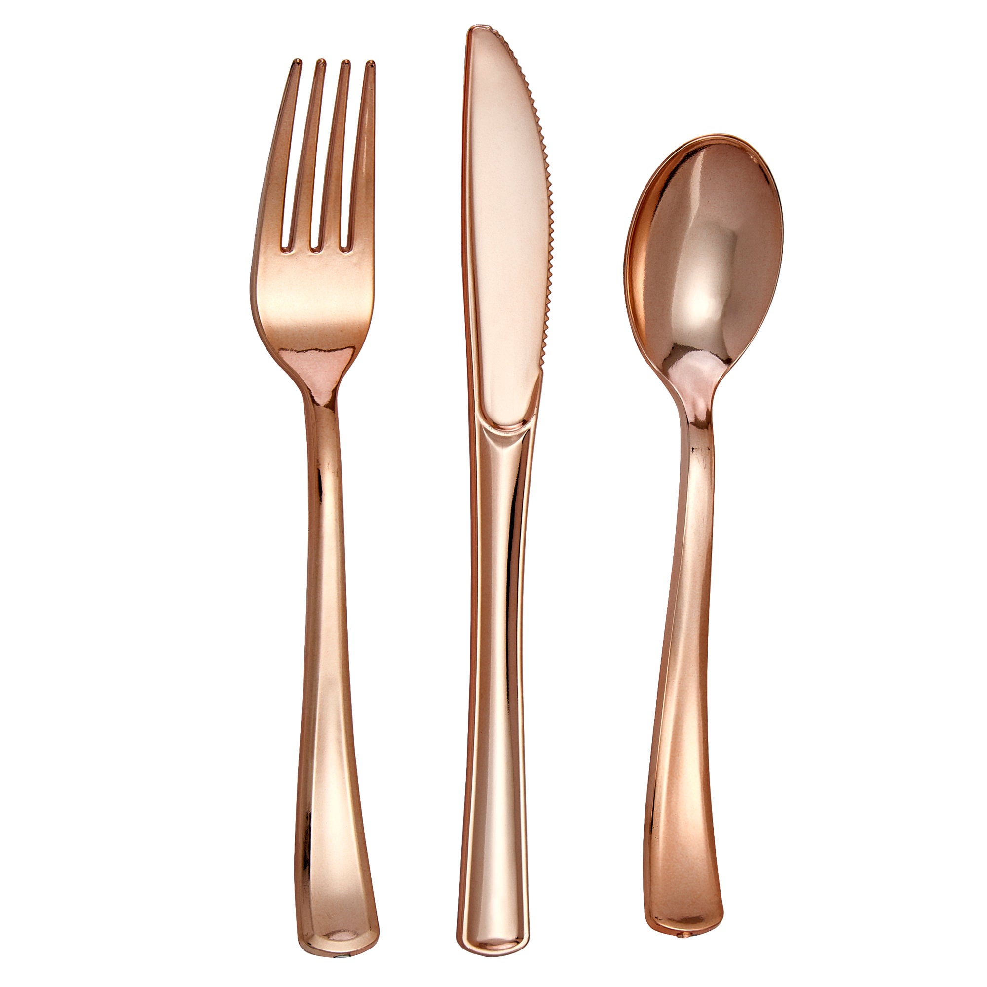 Host & Porter Rose Gold Plastic Cutlery, 300 Combo, 100 Plastic Forks, 100 Plastic Spoons, 100 Plastic Knives, Great for Weddings, Bridal Showers, and Baby Showers