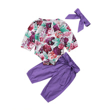 3PCS Newborn Baby Girls Tops Romper+Floral Pants Leggings Headband Outfits Set Clothes 0-24M