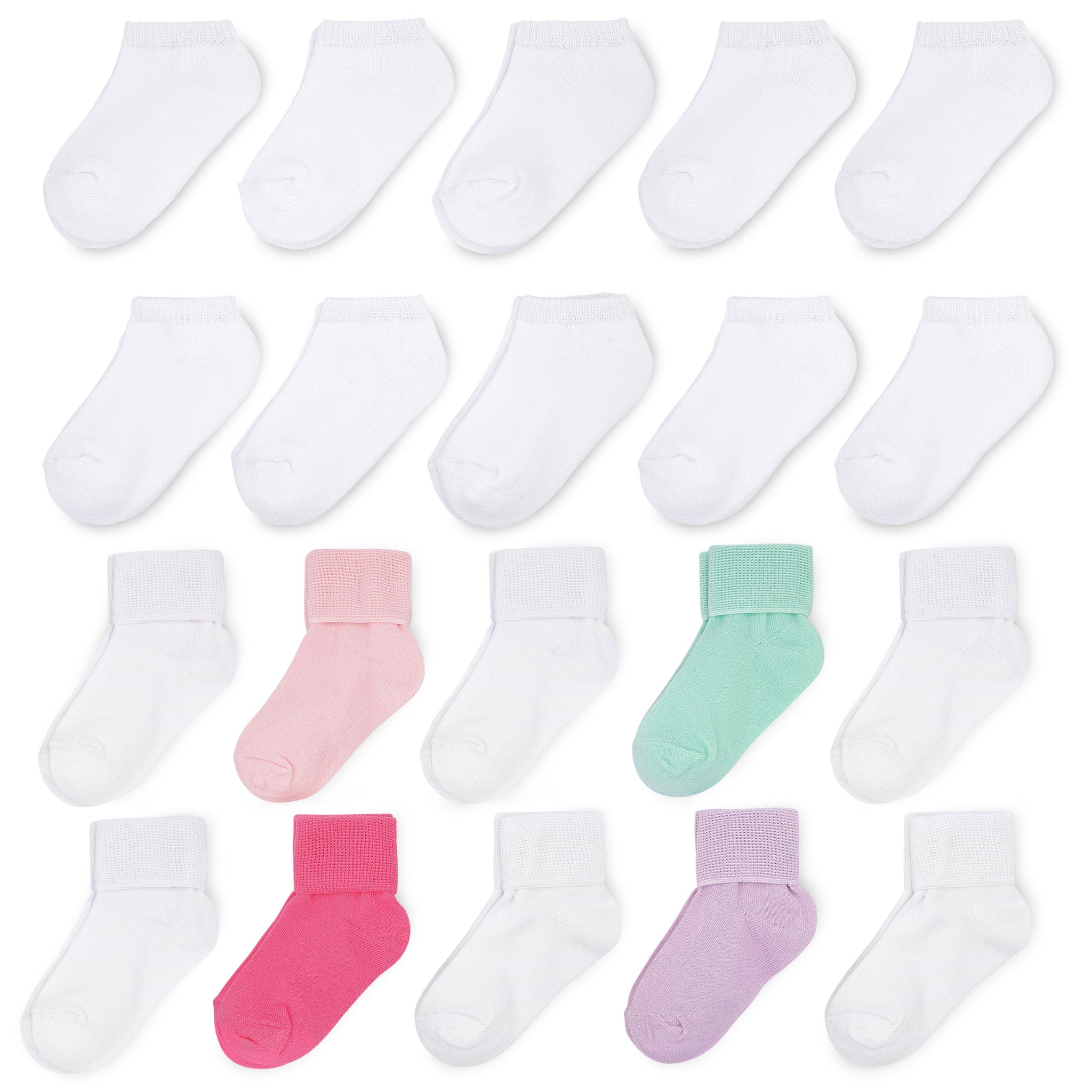 Wonder Nation Low Cut Bobby Combo Socks, 20-Pack (Baby Girls & Toddler Girls)