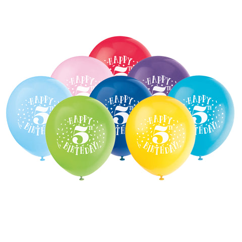 Latex Fun Happy 5th Birthday Balloons, Assorted, 12 in, 8ct