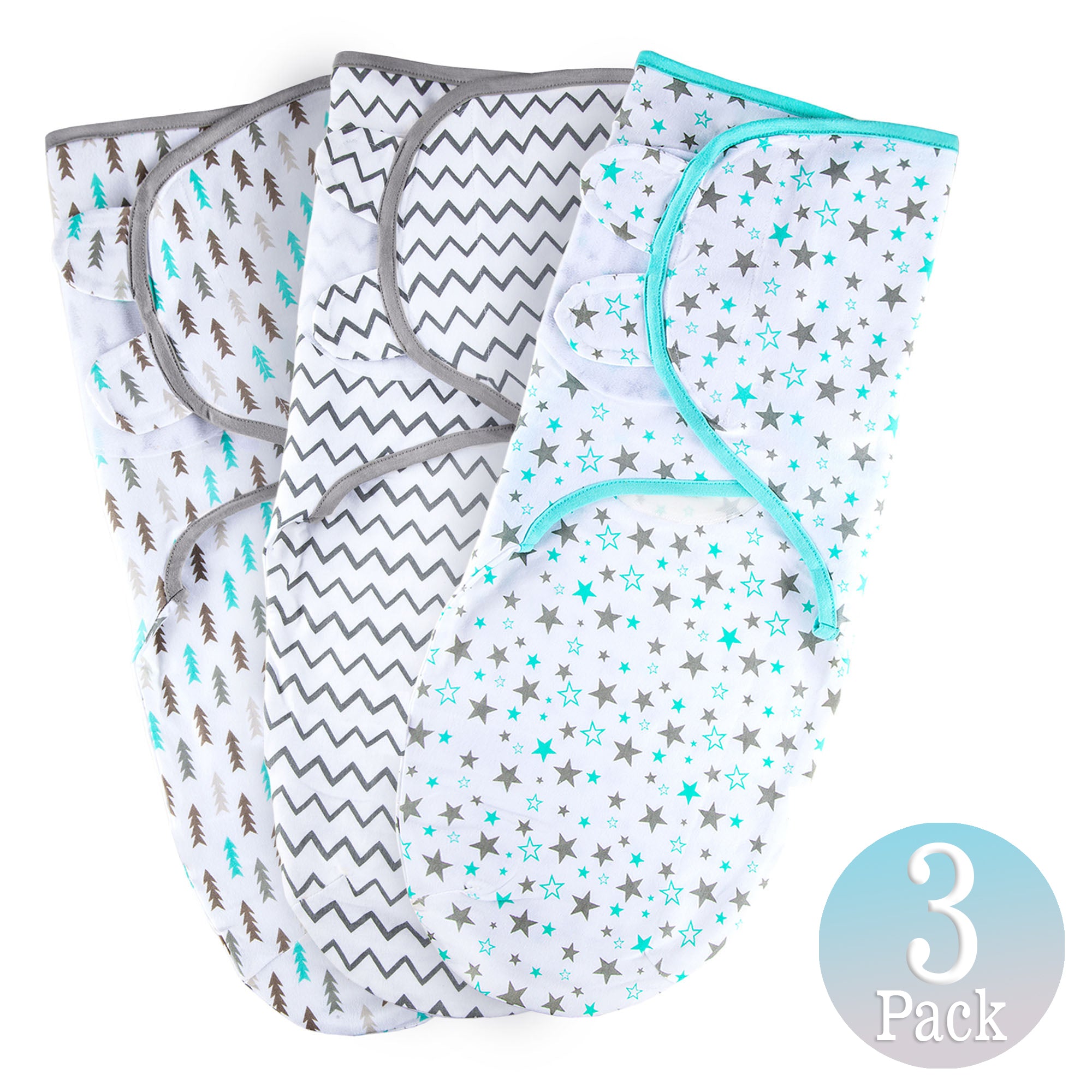 Baby Swaddle Blankets Wraps for Newborn Boy and Girl, 0-3 Months, Small/medium, Aqua/Grey