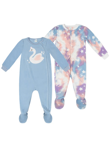 PL Baby by Petit Lem Newborn Girl Pajamas Micropolar Sleepers, 2-Pack