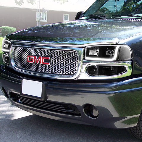 FIT GMC YUKON/SIERRA DENALI BLK DRL LED HEADLIGHTS+BUMPER W/CLEAR REFLECTOR LAMP