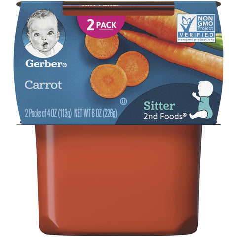 Gerber 2nd Foods Carrots Baby Food, 4 oz Tubs, 2 Count (Pack of 8)