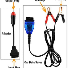 Allsun Car Memory Data Saver Automotive Emergency Power Supply Cable Battery Cable OBD II Memory Saver Connector Vehicle Clock Memory Saver Two 2 Alligator Clips and Cigarette Lighter Socket