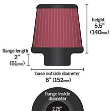 K&N Universal Clamp-On Engine Air Filter: Washable and Reusable: Round Tapered; 2.75 in (70 mm) Flange ID; 5.5 in (140 mm) Height; 6 in (152 mm) Base; 5 in (127 mm) Top , RU-4960