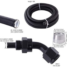 AN10 12Ft (3.65m) Stainless Steel Braided Fuel Oil Line with 6pcs Swivel Fitting Hose End Adaptor Black