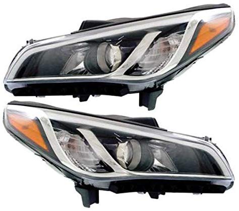 Partomotive For 15-17 Sonata Front Headlight Headlamp Halogen Head Light w/Bulb Set Pair