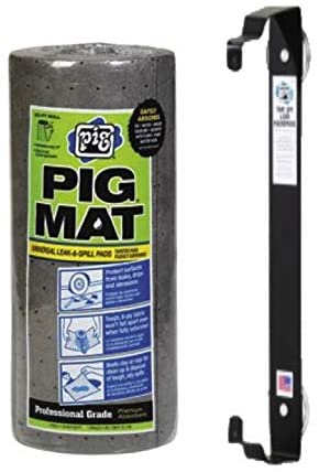 Pig Mat Oil Absorbent Pads Dispenser Bundle - 50 feet x 15 feet Roll of Oil Mat (25201) | 1 Mat Roll Holder (57701)