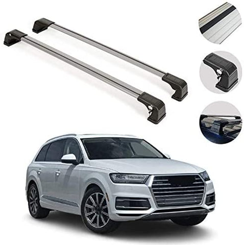 OMAC Silver Aluminum Roof Top Bar Cross Bars Cargo Rack - Luggage, Ski, Kayak Carrier | 165 LBS / 75 KG Load Capacity - Set 2 Pcs | Fits Audi Q7 2015-2021