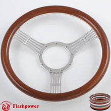 Flashpower 14'' Billet Banjo Full Wrap 9 Bolts Steering Wheel with 2'' Dish and Horn Button (Walnut Wood)