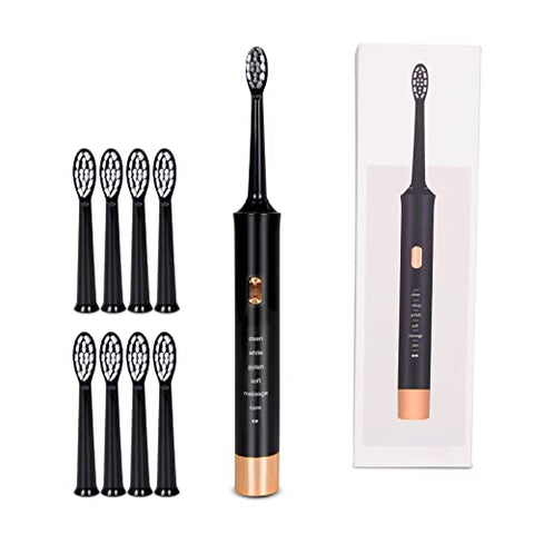 Electric Toothbrush, Including 9 Toothbrush Heads, 2 Minutes Smart Timer, 35000VPM Motor, Full Charge can be Used for up to 30 Days, 6 Brushing Modes, IPX7 Waterproof (Black)