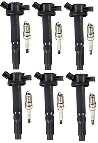 ENA Set of 6 Platinum Spark Plugs and 6 Ignition Coils compatible with 2006-2009 Ford Fusion Mercury Milan 2006 Lincoln Zephyr 3.0L V6 UF486 SP433