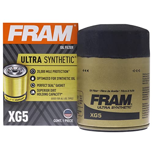 Fram Ultra Synthetic XG5, 20K Mile Change Interval Spin-On Oil Filter with SureGrip, 1 Piece - Packaging May Vary