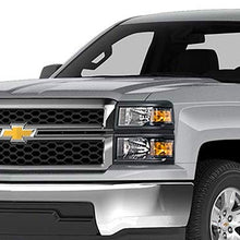 For 14-16 Chevy Silverado 1500 Black Housing Pair Headlights Headlamps Amber Reflector Lamps