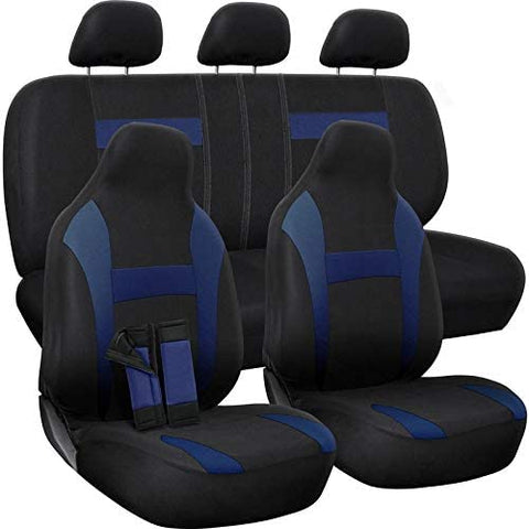 OxGord Car Seat Cover - Poly Cloth Two-Tone with Front Low Bucket and 50-50 or 60-40 Rear Split Bench - Universal Fit for Cars, Truck, SUV, Van - 10 pc Complete Set