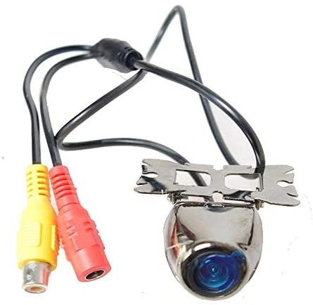 Car Front Bumper Camera Blind Spot Free, Stainless Chrome Silver Metal Shell, High Definition with No Parking Guide Lines, Wide Viewing Angle Non-Mirror Image Forward View - Free 6M 20FT Wiring Cables