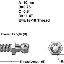 (4 Pack) 13mm Ball Studs With Hardware - 5/16-18 Thread x 5/8" Long Shank - Gas Lift Support Strut Fitting