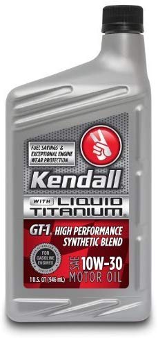 Kendall GT-1 Liquid Titanium 10W-30 Synthetic Blend Motor Oil, 1 Qt