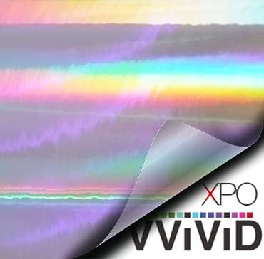 VViViD Silver Holographic Vinyl Wrap Rainbow Finish Roll DIY Air-Release Adhesive Film (6ft x 5ft)