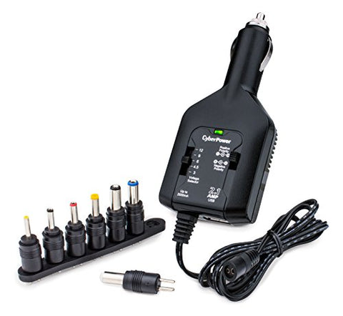 CyberPower CPUDC1U2000 Universal Power Adapter, 2.1 Amp/2000mA, USB Charge Port, 7 Adapter Tips, DC Plug, 5ft Power Cord Black