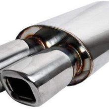 S SIZVER Weld-On Muffler Series Universal 3" Remis Style DTM Dual Square Tip Stainless Steel 2.5" Inlet Muffler