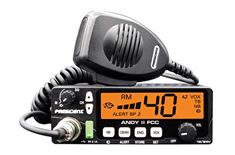 New President Andy II 12/24V FCC CB Radio with Weather Channel/Alert, Scan, USB Port, VOX and Much More!