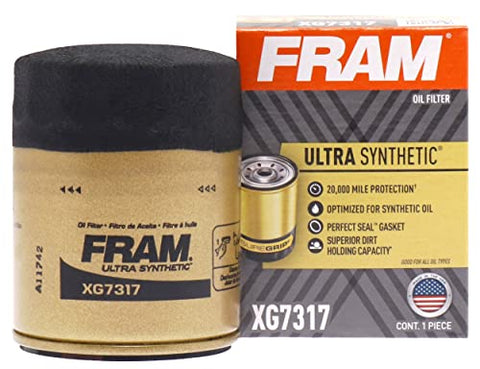 FRAM Ultra Synthetic Automotive Replacement Oil Filter, Designed for Synthetic Oil Changes Lasting up to 20k Miles, XG7317 with SureGrip (Pack of 1)