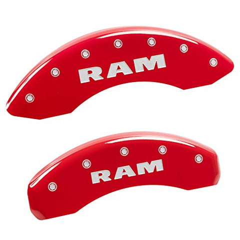 MGP Caliper Covers 12043SRAMRD 'RAM' Engraved Caliper Cover with Red Powder Coat Finish and Silver Characters, (Set of 4)