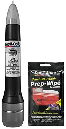 Dupli-Color AGM0153 Arctic White Exact-Match Scratch Fix All-in-1 Touch-Up Paint for GM Vehicles (10, WA 9567) Bundle with Prep Wipe Towelette (2 Items)