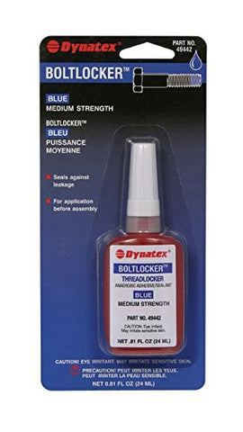 Dynatex 49442 Medium Strength Threadlocking Boltlocker, 350 Degree F Maximum Temperature, 24mL Carded Bottle, Blue