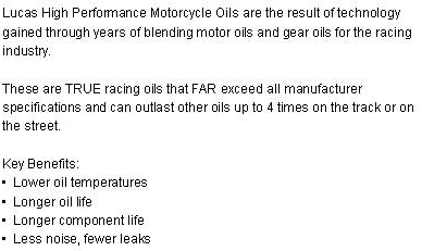 Lucas 20W-50 High Performance Motorcycle Oil Case Part No: A-10700