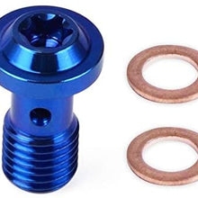 Nuts & Bolts - Banjo Bolt M10x1.0 Pitch For Brake Hose Line Stainless Steel Single Banjo Brake Bolts Fitting Adapter Universal for Motorcycles (Blue)